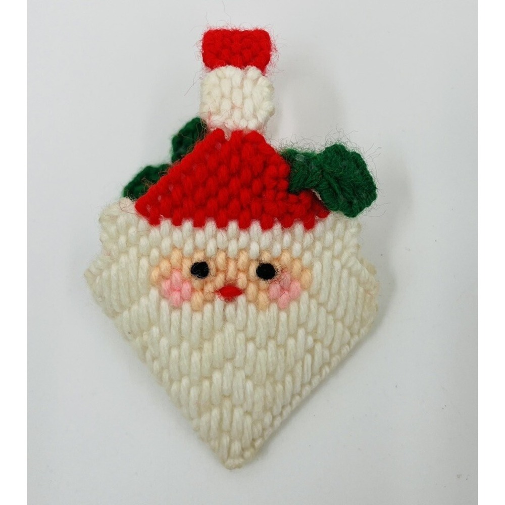 Vintage Handmade Christmas Plastic Canvas Ornament Santa Basket